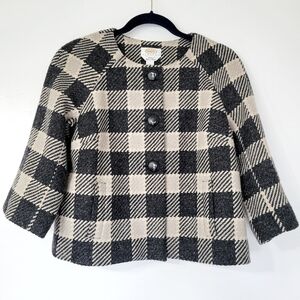 Talbot's Beige and Charcoal Gray Check Wool Blend 3-Button Swing Jacket Size 8P